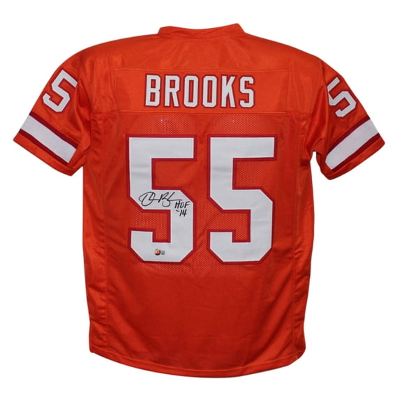 Derrick Brooks Autographed Tampa Bay (Orange Throwback #55) Custom Jersey w/ "HOF 14" - Beckett