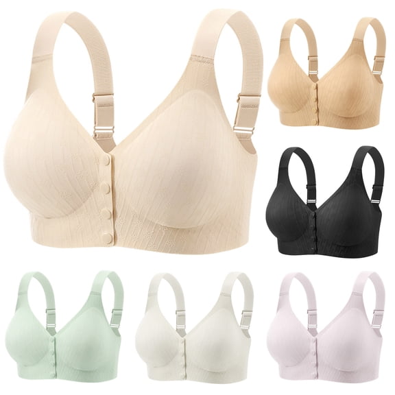 Npasoilc Plus Size Button Front Sports Bra for Women Adjustable Straps Wireless Yoga Bras Front Closure No Underwire Bra,Full Coverage Bras