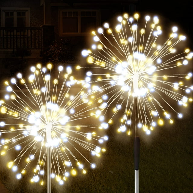 Luces solares para fuegos artificiales JjGoo, paquete de 2, 120 LED IP65, impermeables