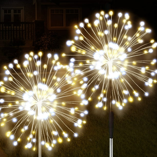 Luces solares para fuegos artificiales JjGoo, paquete de 2, 120 LED IP65, impermeables