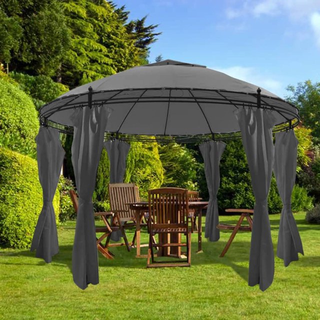 vidaXL Pavillon avec Rideaux Rond 3,5x2,7 m Anthracite