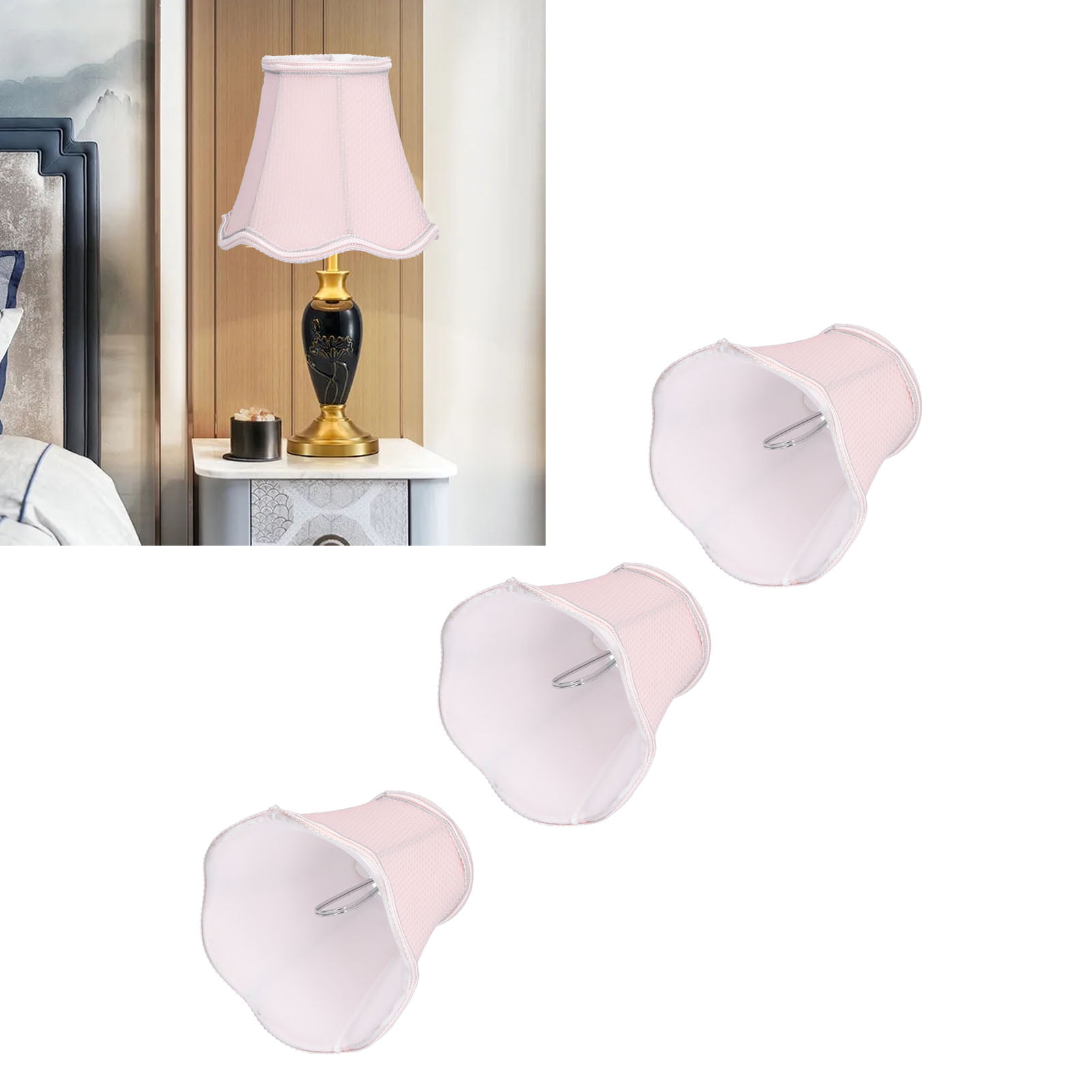 Lamp Shade,3Pcs E14 Clip‑On Lampshade Pink Grids Modern FabricLampshade Candle Chandelier Table Lamp Shade Interior Decoration 