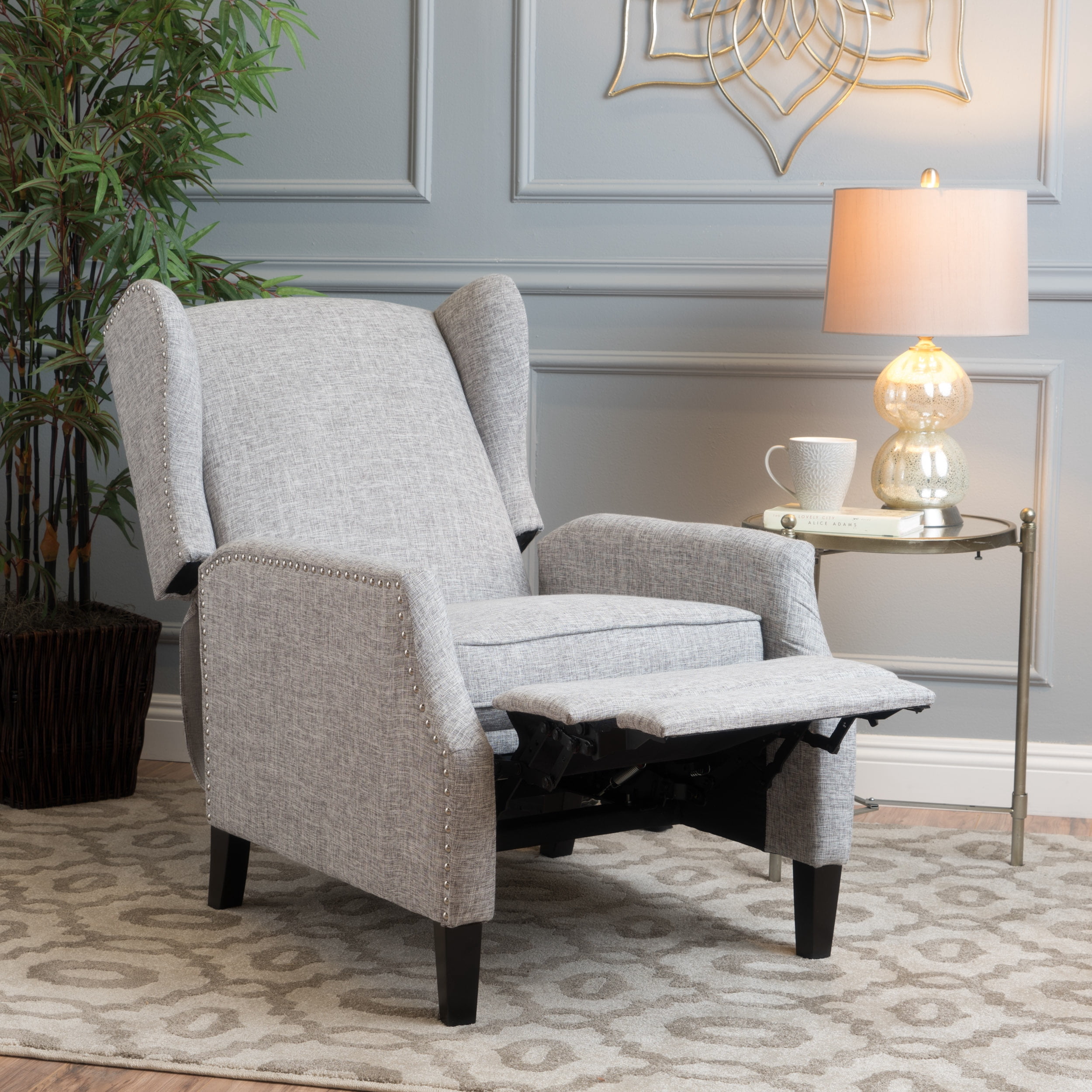 Euroco Traditional Wingback Recliner Chair with Studded Trim,100% Polyester Upholstery