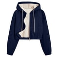 thumbnail image 3 of Women's Warm Thick Corduroy Long Sleeve Hooded Zip Up Jacket Coat With Wool Lining Pockets Winter Thermal Outerwear Casual Streetwear | CSEONE,Navy L, 3 of 9