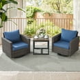 thumbnail image 2 of POCASSY 3 Pieces Outdoor Swivel Chair Set - 360° Swivel Rocking Patio Chair with All-Weather PE Wicker & Steel Frame, Modern Square Armrests for Porch Balcony, Brown Wicker Blue Cushion, 2 of 7