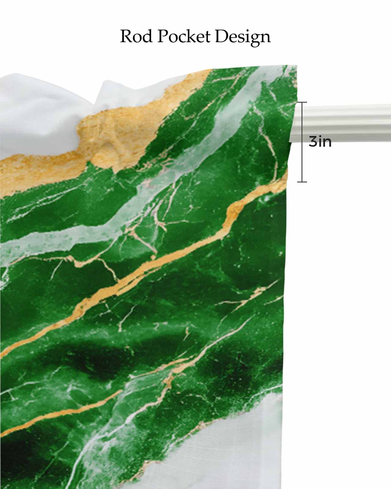 Marble Green Kitchen Valances for Windows Farmhouse Linen Window Valance Curtain for Living Room Window Treatment Gold Foil Ceramic Style Crack Scratch Valance Rod Pocket Topper Drape, 54 x 18 Inch