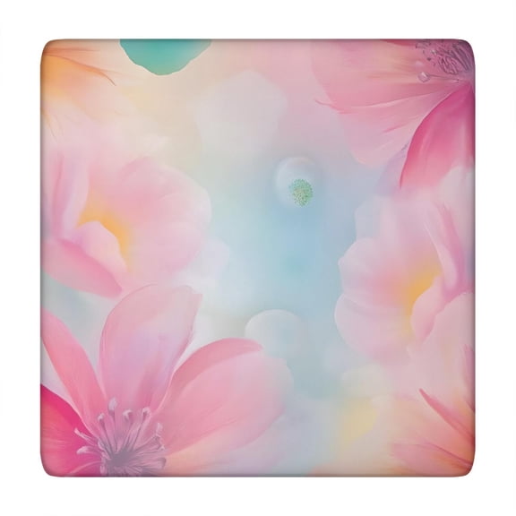 Pastel Floral Watercolor Pattern Square Fitted Tablecloth with Elastic Edge,Square Table Cover,Washable Elastic Table Cover for Home Kitchen Party Decor 34"x34"