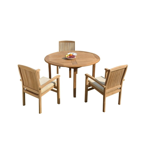 Grade-A Teak Dining Set: 3 Seater 4 Pc: 52" Round Table And 3 Wave Stacking Arm Chairs Outdoor Patio WholesaleTeak #51WV1104