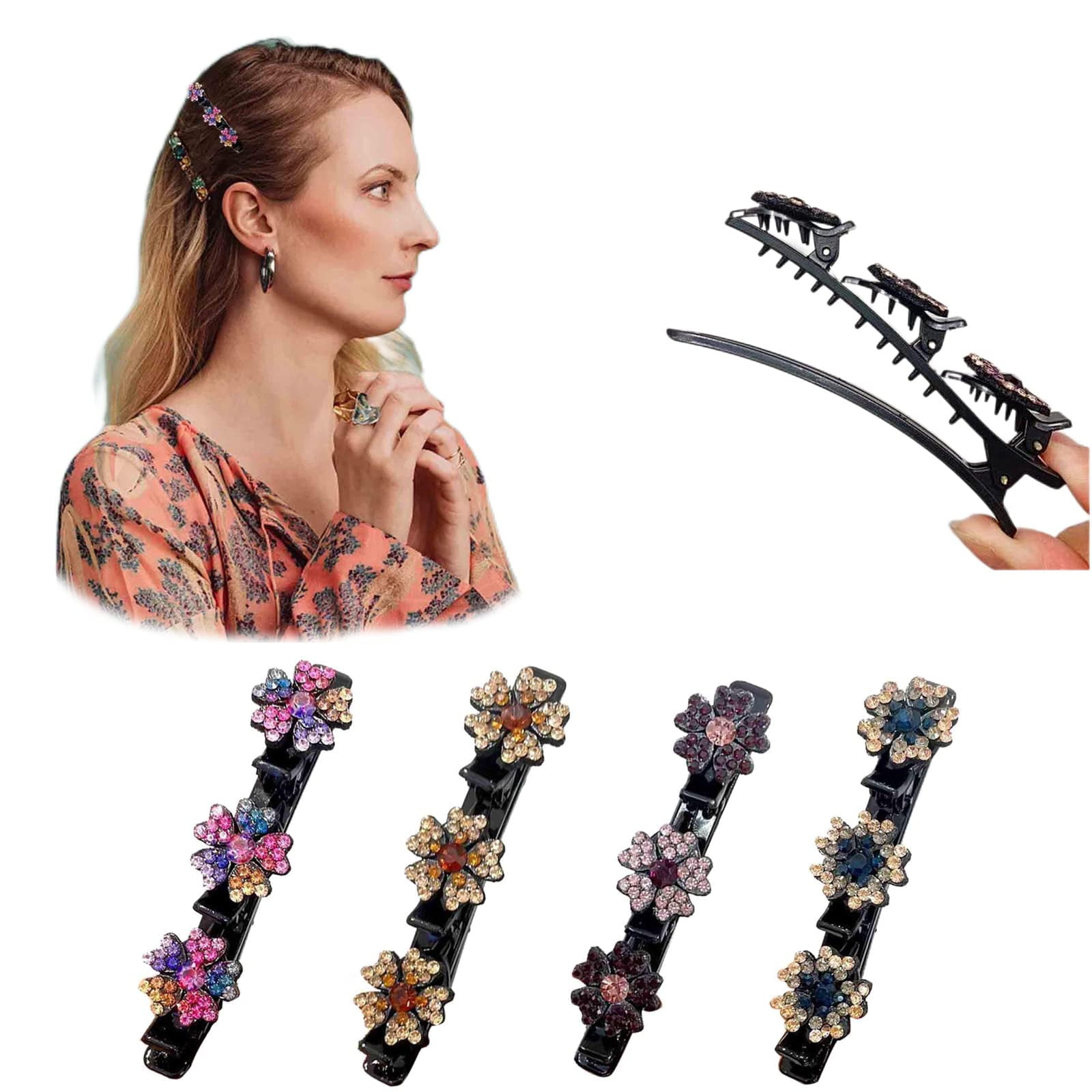 Satin Fabric Hair Bands 4PCS FourLeaf Clover Chopped Hairpin