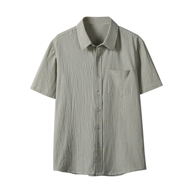 Maplenight Mens Linen Button Down Shirt Short Sleeve Casual Stylish Beach Shirts Loose Solid Basic Collared Shirt with Pockets