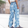thumbnail image 7 of Petite Floral Print Palazzo Pants for Women High Waist Wide Leg Dressy Beach Vacation Trousers Light Blue L, 7 of 7