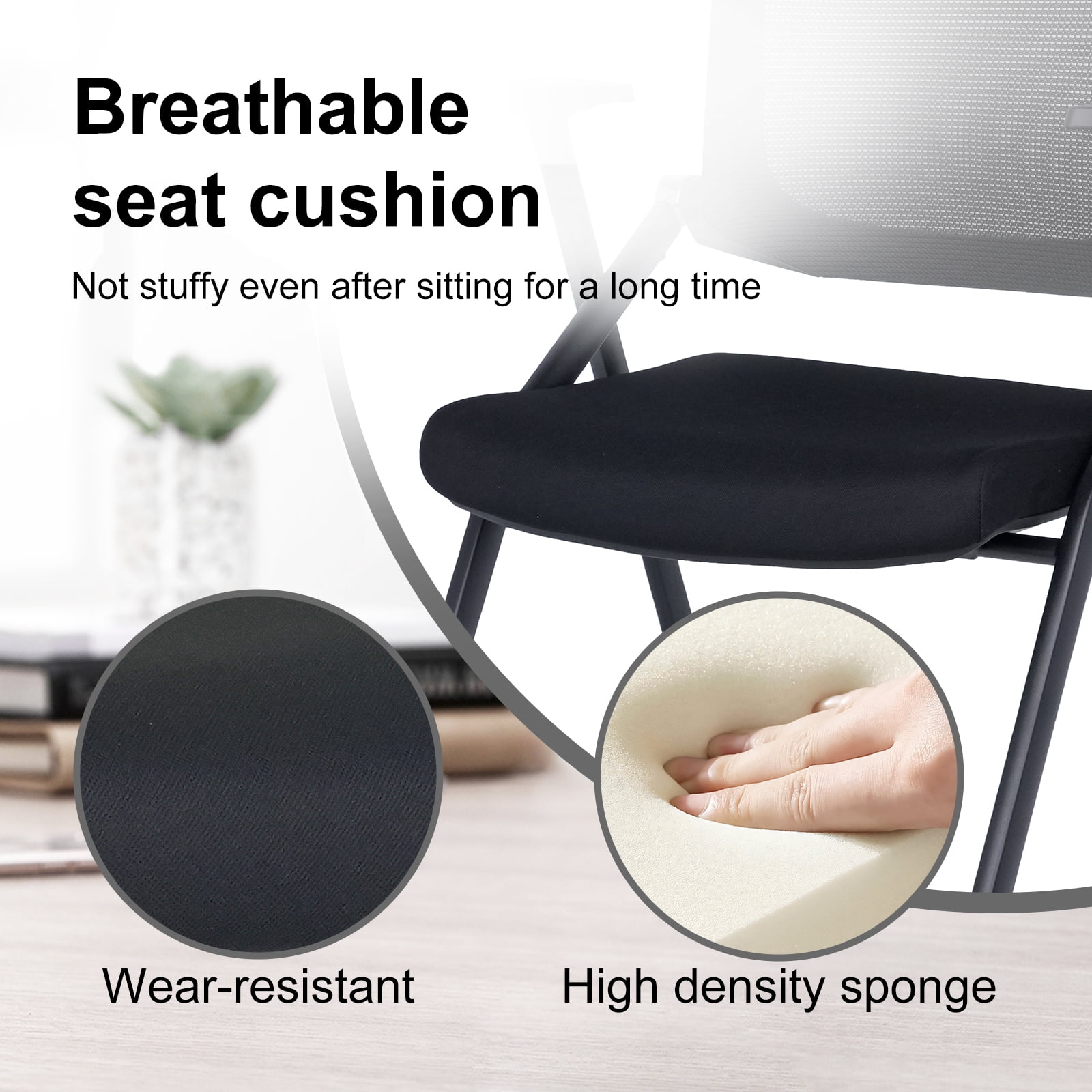 Upgraded Folding Office Chair Stackable Conference Room Chairs with Wheels and Padded Mesh Back Ergonomic for Reception Meeting, 2 Pack Black