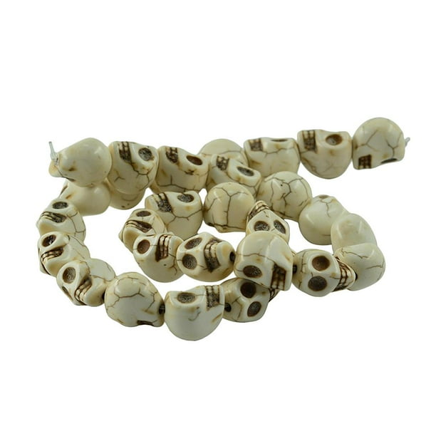Perlas cobardes de turquesa howlita esculpidas con espaciadores blancos de calaveras de 1 bit 12x10 mm 30 piezas