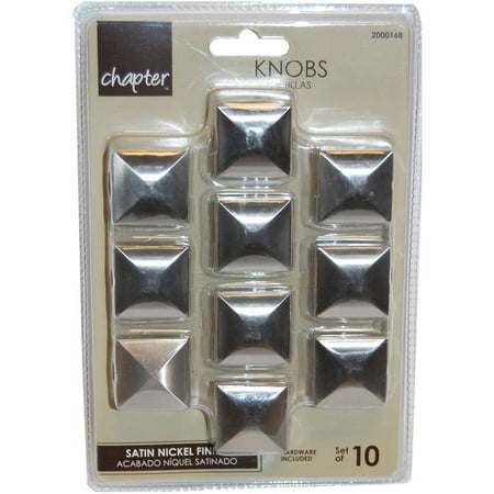 0.375 Square Knob - Chapter Cabinet Knob Square, Satin Nickel, 10 Pieces