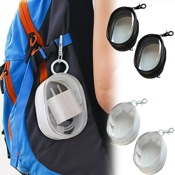 Bolsa organizadora de cables | Caja de almacenamiento del cargador | PVC transparente, bolsa portátil de viaje, compartimento de malla, cierre seguro de cremallera | Multicolor | Paquete de 2