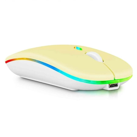 2.4GHz & Bluetooth Mouse, Rechargeable Wireless LED Mouse for Dell Alienware m15 R4 Laptop ALso Compatible with TV / Laptop / PC / Mac / iPad pro / Computer / Tablet / Android - Banana Yellow