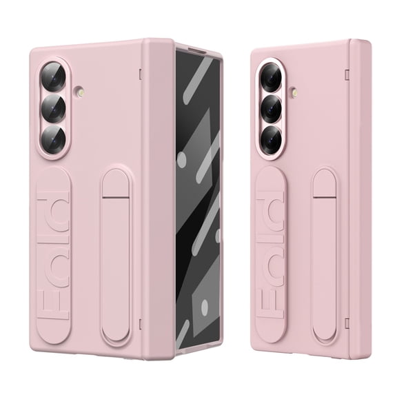 Dteck Wrist Strap for Samsung Galaxy Z Fold 7 Case with Kickstand & Screen Protection, Shock-Absorption Hinge Protection PC Case Cover with Handle for Samsung Galaxy Z Fold 7,Pink
