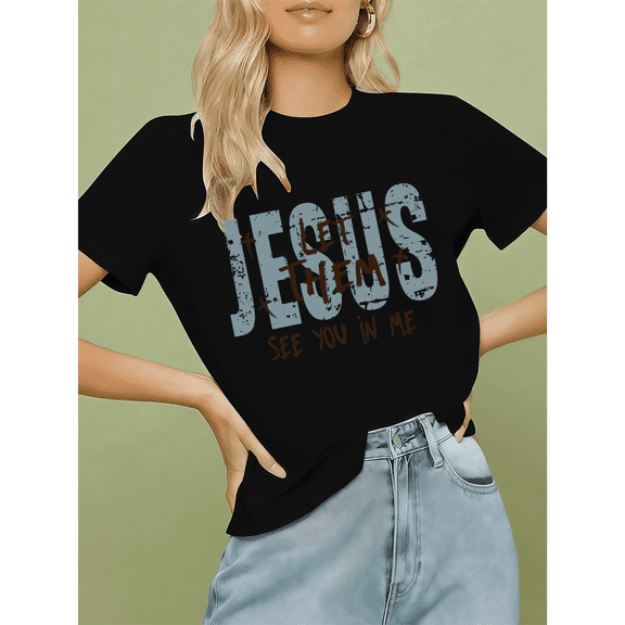 Black Let Them See You In Me Jesus Graphic Tees Print Tshirt Shirts Christian Faith Inspirational Church Daily Casual Tops S-5XL