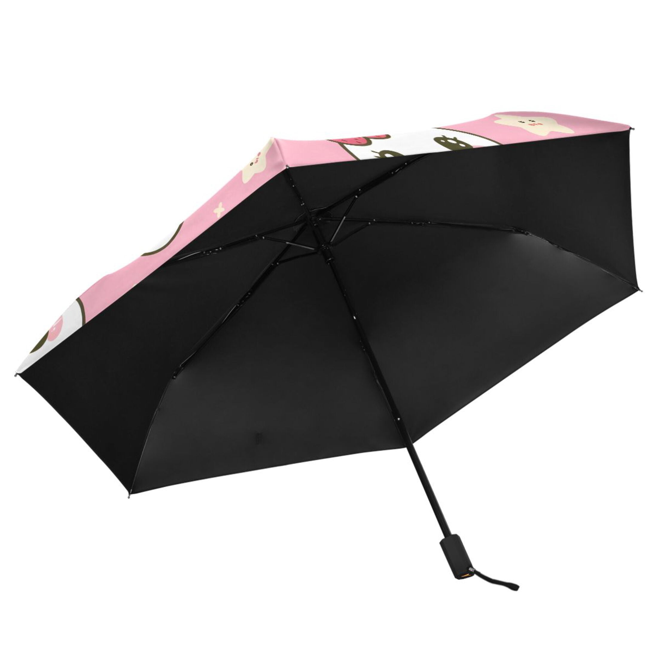 Cute Rabbit Head with Strawberry Compact Sun Umbrella Windproof Travel Umbrellas for Rain Strong Portable UV Protection