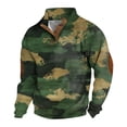 thumbnail image 3 of Men's Stand Collar Sweatshirt with 3 Buttons & Camouflage Print, Outdoor Casual Fleece Top for Streetwear, Christmas, Fall Winter, Hiking and Urban Exploration,Dark Green,L, 3 of 5