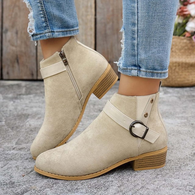 Styesk Bottes pour Femmes Mode Décontractée Polyvalente Style de Rue Cool Boucle de Ceinture Automne et Hiver Talon Épais Tendance Bottes de Travail pour Femmes