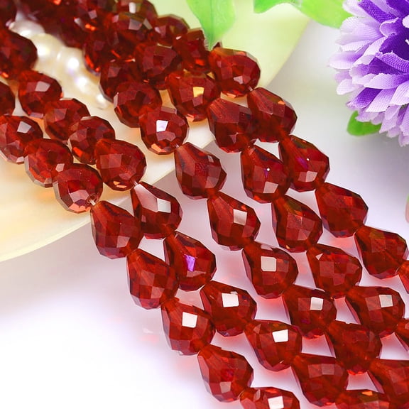 K9 Glass Faceted Teardrop Imitation Austrian Crystal Bead Strands Grade AAA Dark Red 12x10mm Hole: 0.9~1mm about 33pcs/strand 15.7 inch