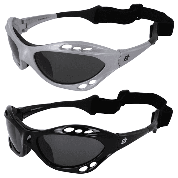 2 Pair Birdz Seahawk Polarized Sunglasses Jet Ski Goggles Sport Kite-Boarding, Surfing, Kayaking,1 black with Smoke Lenses and 1 Silver Smoke lenses