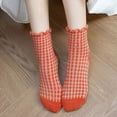 thumbnail image 2 of Ladies' Striped Knitted Crew Socks Casual Round Toe Comfortable Soft Frilled Ruffled Color Blocked Design Fashionable Everyday Wear, 2 of 5
