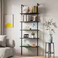thumbnail image 6 of Springg 5-Tier Bookshelf Wall Mount Ladder Bookcase Industrial Standing Corner Bookshelf with Wood Board and Metal Frame, Modern Tall Narrow Storage Organizer for Home Office (Black, 1 piece), 6 of 7