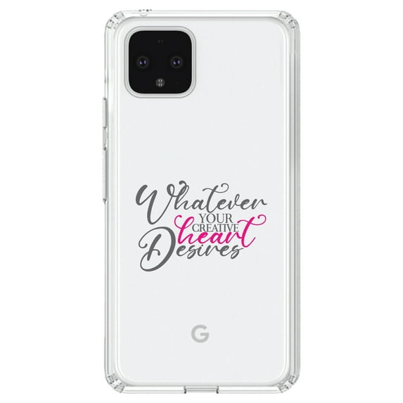 DistinctInk Clear Shockproof Hybrid Case for Google Pixel 4 XL (6.3" Screen) - TPU Bumper Acrylic Back Tempered Glass Screen Protector - Whatever Your Creative Heart Desires