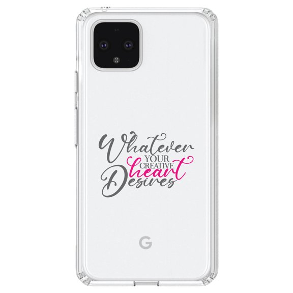 DistinctInk Clear Shockproof Hybrid Case for Google Pixel 4 (6.1" Screen) - TPU Bumper Acrylic Back Tempered Glass Screen Protector - Whatever Your Creative Heart Desires