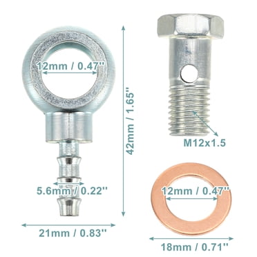 M12 X 1.25 Banjo Hose Barb Bolt Fittings Kit – 12mm ID, 7mm Barb – 2 Bolts, 2 Banjos, 4 Washers – X AUTOHAUX