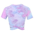 thumbnail image 4 of Mifelio Workout Tops for Women, Women's Tie Dye Printed Yoga Wear Fitness Open Neck Short Sleeve Sports T Shirt Womens Tops B M, 4 of 7