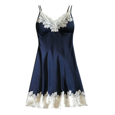 

Yasu Women Nightdress Contrast Colors Stain Lace Patchwork Women Nightie for Sleeping