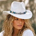 thumbnail image 3 of Wide Brim Western Cowboy Hat for Adults Structured Pinch Front Crown Felt Style Hat with Beaded Hat Band for Costume, 3 of 6