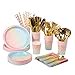 thumbnail image 3 of 200PCS Rainbow Pastel Party Supplies Set-Disposable Paper Dinnerware Serves 25, Pastel Paper Plates Napkins Cups&Gold Plastic Silverware Sets for Wedding Birthday Baby Shower Holiday Parties(Colorful), 3 of 4