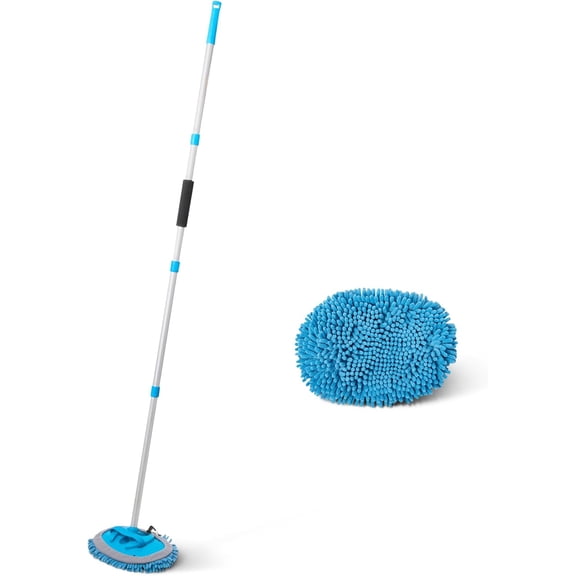 Car Wash Brush with Long Handle, Microfiber Mop Mitt, for Car RV Truck, 62 inch, Blue