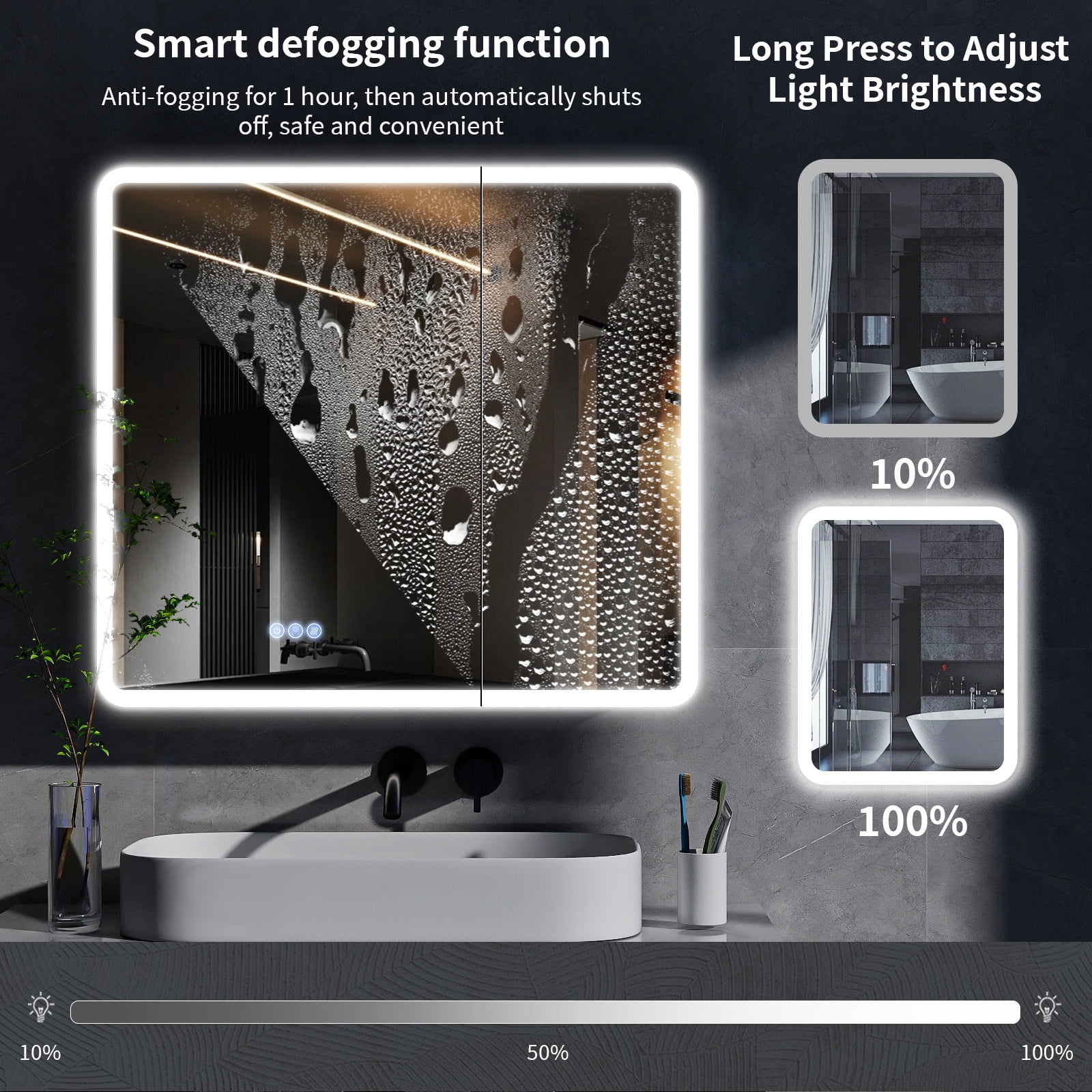 BEAUTYPEAK 36" x 32" Bathroom LED Mirror Medicine Cabinet with Storage Adjustable 3 Color Temperature