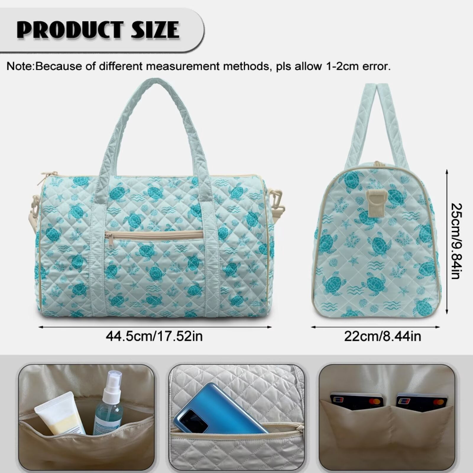 Chririnla Turtles in Water Print Airline Approved Carry On Bag for Women Soft Weekender with Fit Under Seat Design & Smooth Zipper Pocket Travel