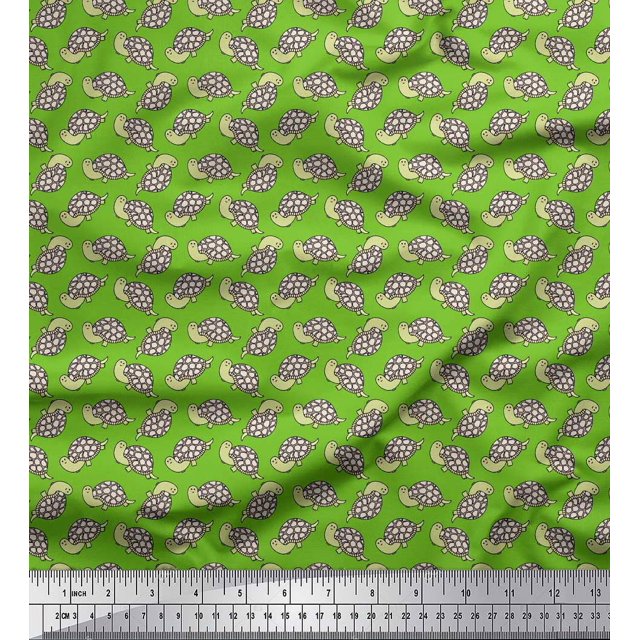 Soimoi Green Rayon Crepe Fabric Tortoise Ocean Fabric Prints By Yard 46 Inch Wide