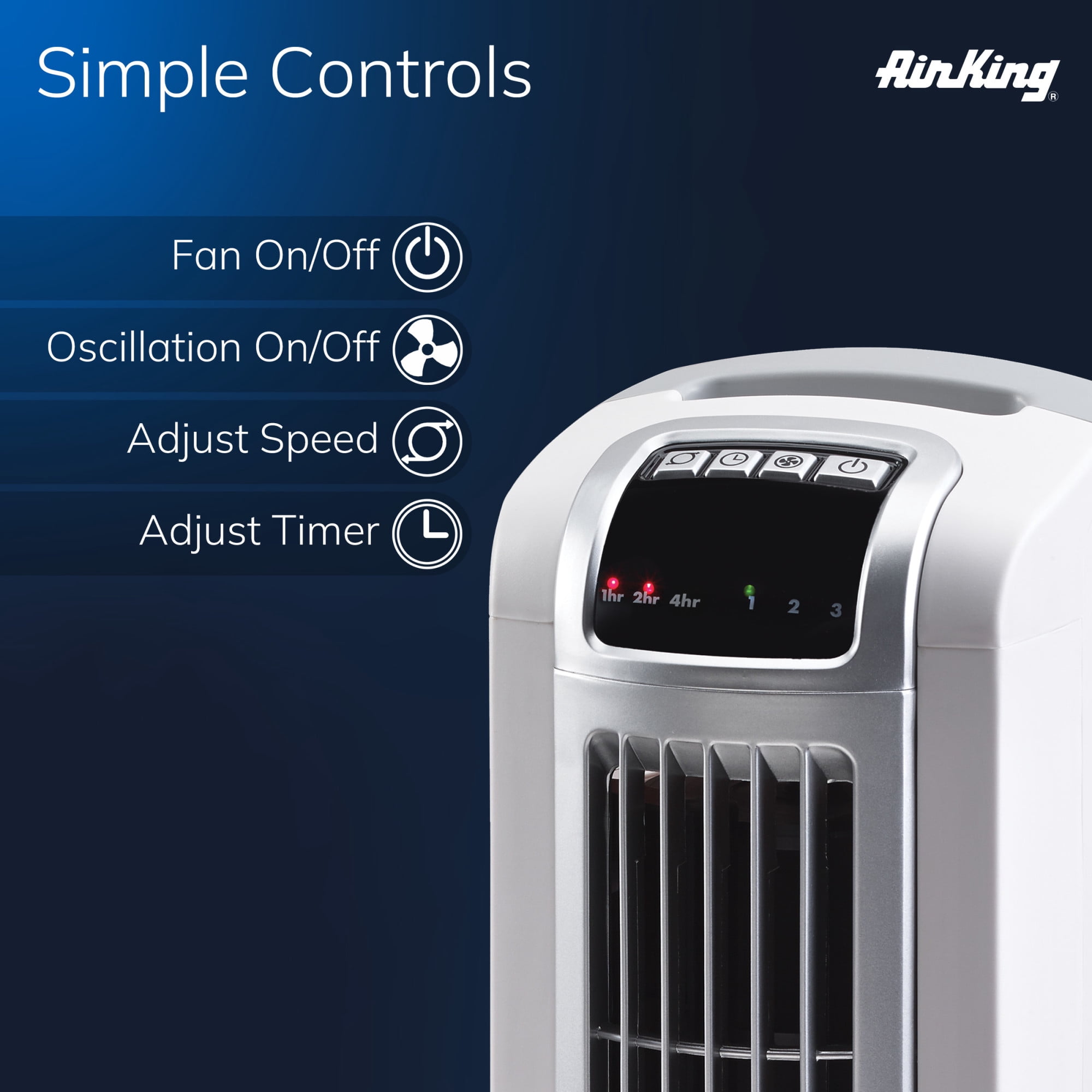 Air King 36" 3-Speed Oscillating Remote Control Tower Fan with Grounded 3-Prong Plug, White 9210