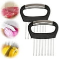 thumbnail image 2 of Ikeay Handheld Slicer Tool, Onion Holder for Slicing Stainless Steel Onion Cutter Lemon Slicer Vegetable Cutter Kitchen Chopper Slicing Assistant Tool for Onion Potato and Tomato Lemon (2 Pcs), 2 of 6