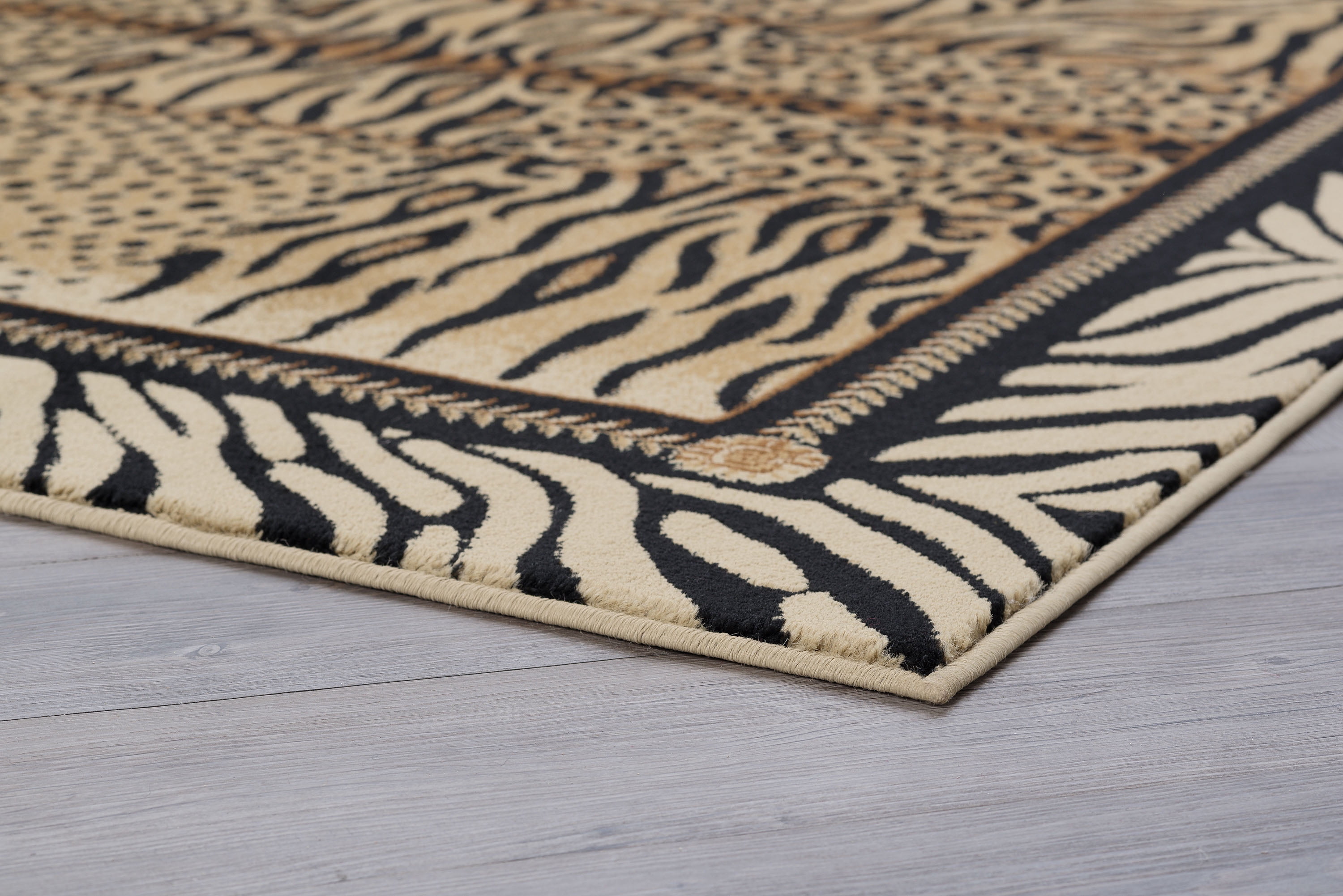Festival Contemporary 5' x 7' Beige and Black Polypropylene Indoor Area Rug