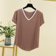 thumbnail image 1 of Fiudx Ofertas de La Semana Camiseta Holgada de Manga Corta de Color Sólido con Cuello En V para Mujer Top/Camisa de Manga Corta con Cuello En V, 1 of 5