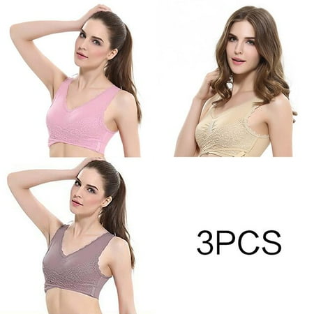 

QWZNDZGR 3pcs/set Push Up Bras for Women Lace Solid Color Cross Side Buckle Wireless Plus Size Women Sleep Bra Soft Bralette Top