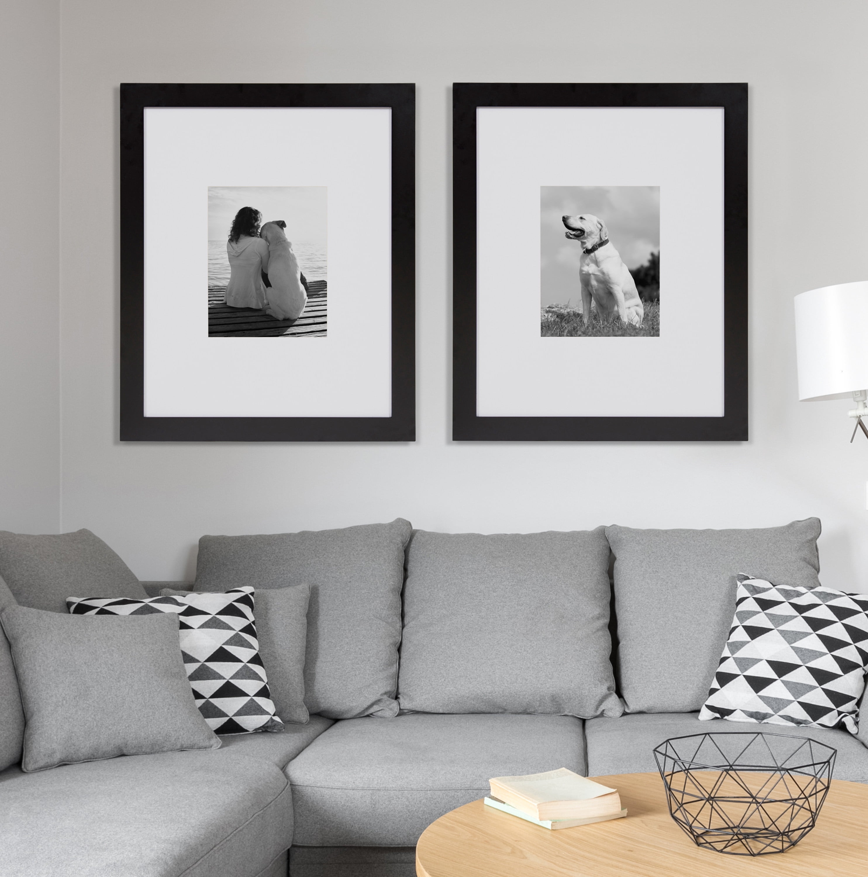 DesignOvation Museum Wooden Traditional Picture Frame Set with Mats for Customizable Wall Display, 16x20 matted to 8x10, Black, 2 Pack