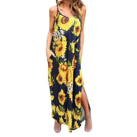 

Juebong Women s Summer Fashion Casual Off Shoulder Sleeveless Sling Print Slit Dress