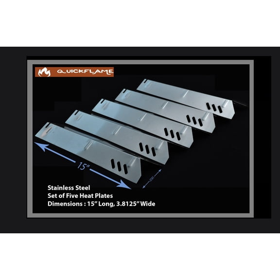 Set of 5 Stainless Steel Heat plates (Length 15 inchs, width 3 3/4 inches) for Uniflame and Dyna Glo Grills