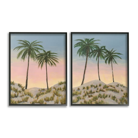 Stupell Industries Sunrise Tropical Scene Landscape Painting Black Framed Art Print Wall Art, 11 x 14, Set of 2