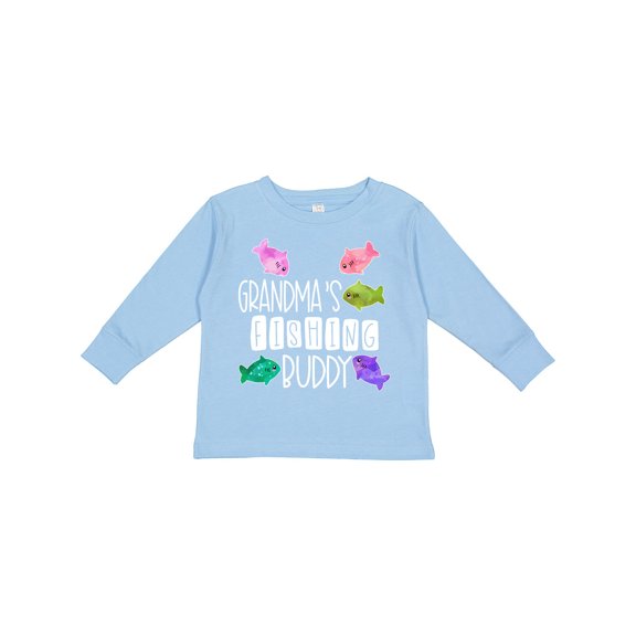 Inktastic Grandma's Fishing Buddy with Colorful Fish Boys or Girls Long Sleeve Toddler T-Shirt